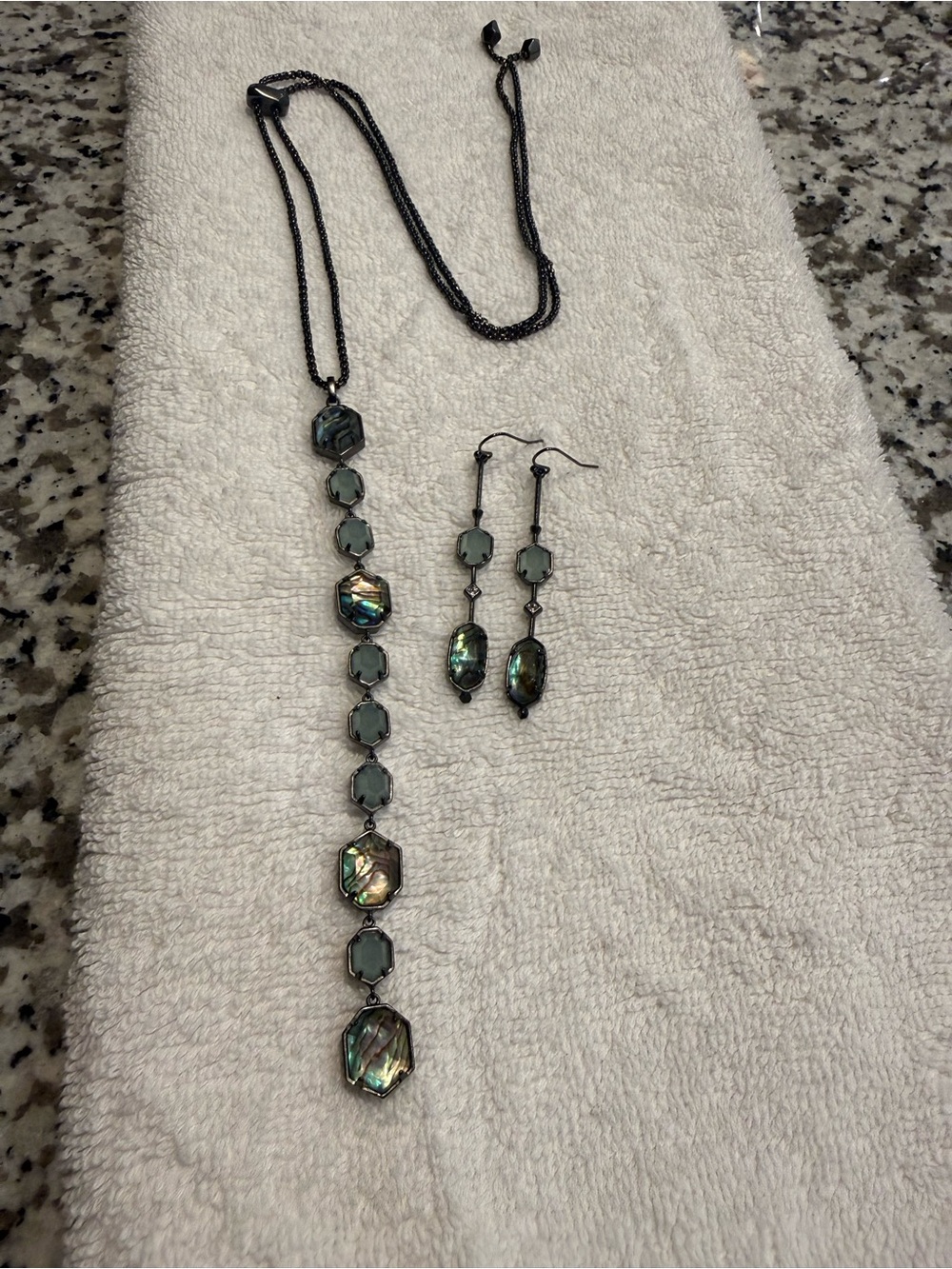 Kendra Scott DarreIl Adjustable Y Necklace & Drop Earrings in Gunmetal Dichroic